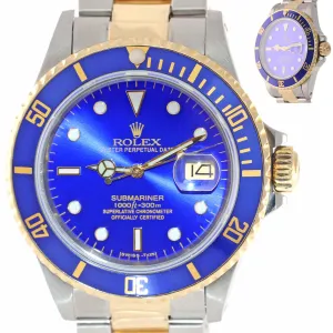 MINT Rolex Submariner Date 16803 Two-Tone Gold Stainless Blue 40mm Diver Watch
