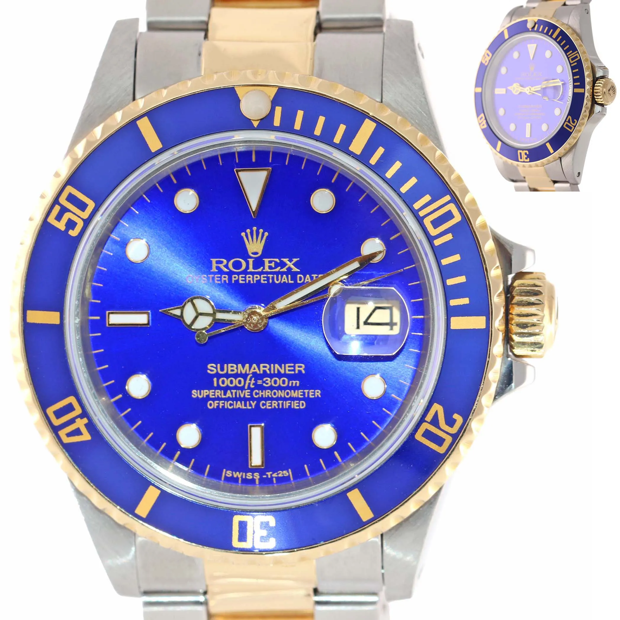 MINT Rolex Submariner Date 16803 Two-Tone Gold Stainless Blue 40mm Diver Watch