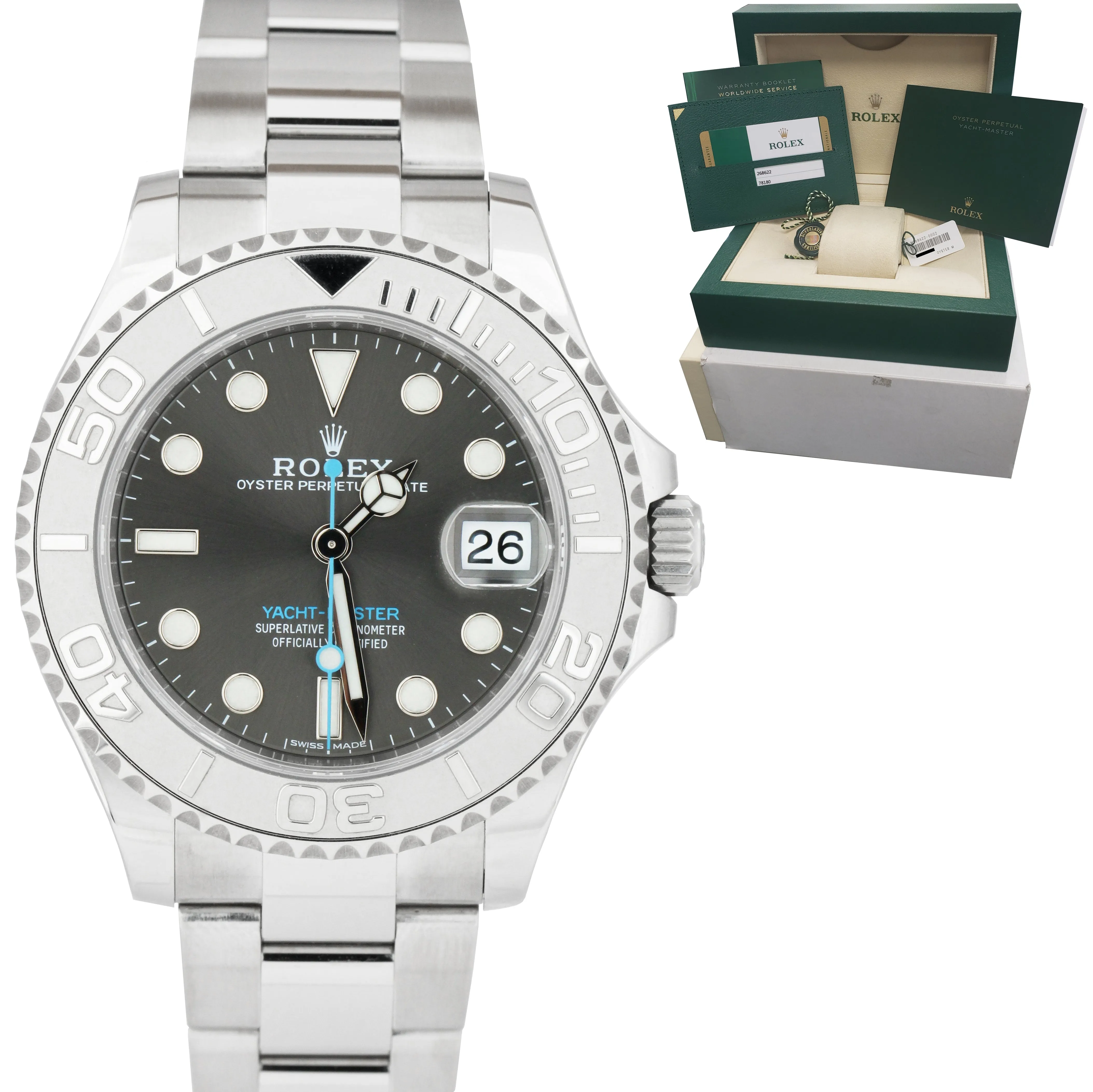 MINT Rolex Yacht-Master Midsize Steel Rhodium Gray 37mm Watch FULL SET 268622