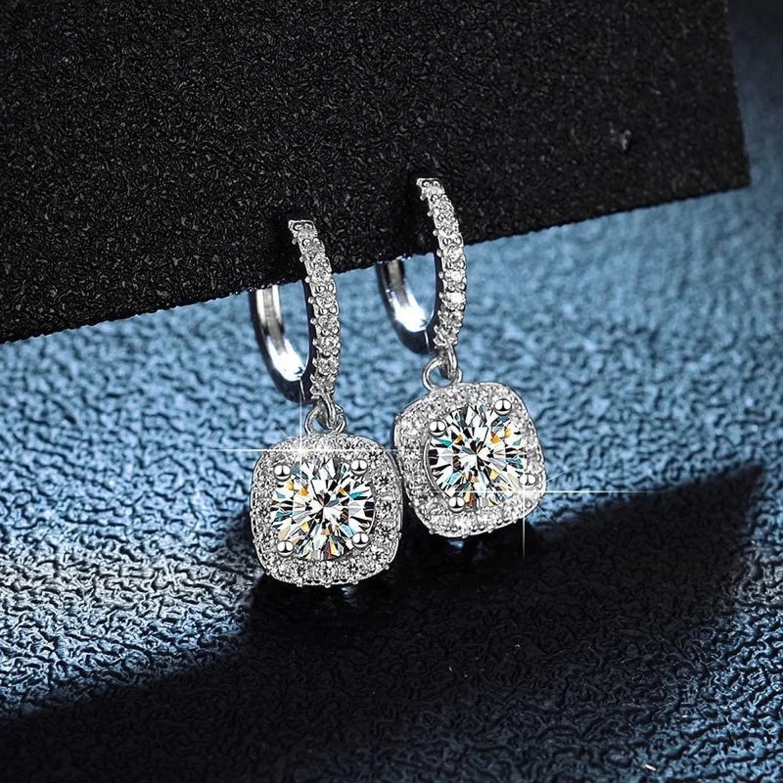 Moissanite Earrings Square 1/2 Carat Moissanite 925 Sterling Silver White Gold Earrings Certified 1 Carat TW Dangle Earrings