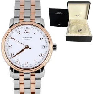 Mont Blanc Tradition 18k Rose Gold Stainless Two Tone 37mm White 114369 Watch