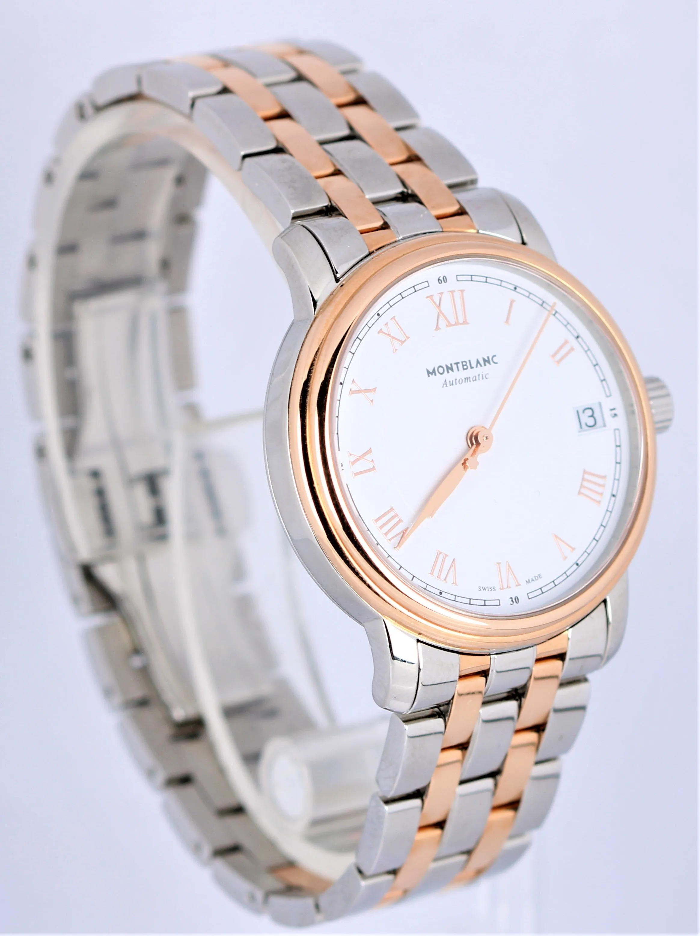 Mont Blanc Tradition 18k Rose Gold Stainless Two Tone 37mm White 114369 Watch