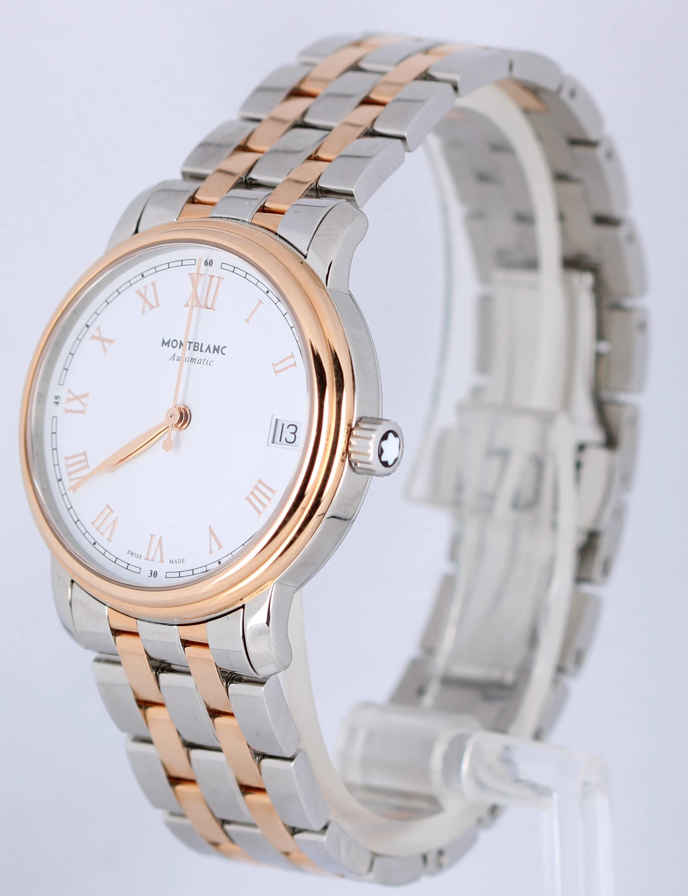 Mont Blanc Tradition 18k Rose Gold Stainless Two Tone 37mm White 114369 Watch