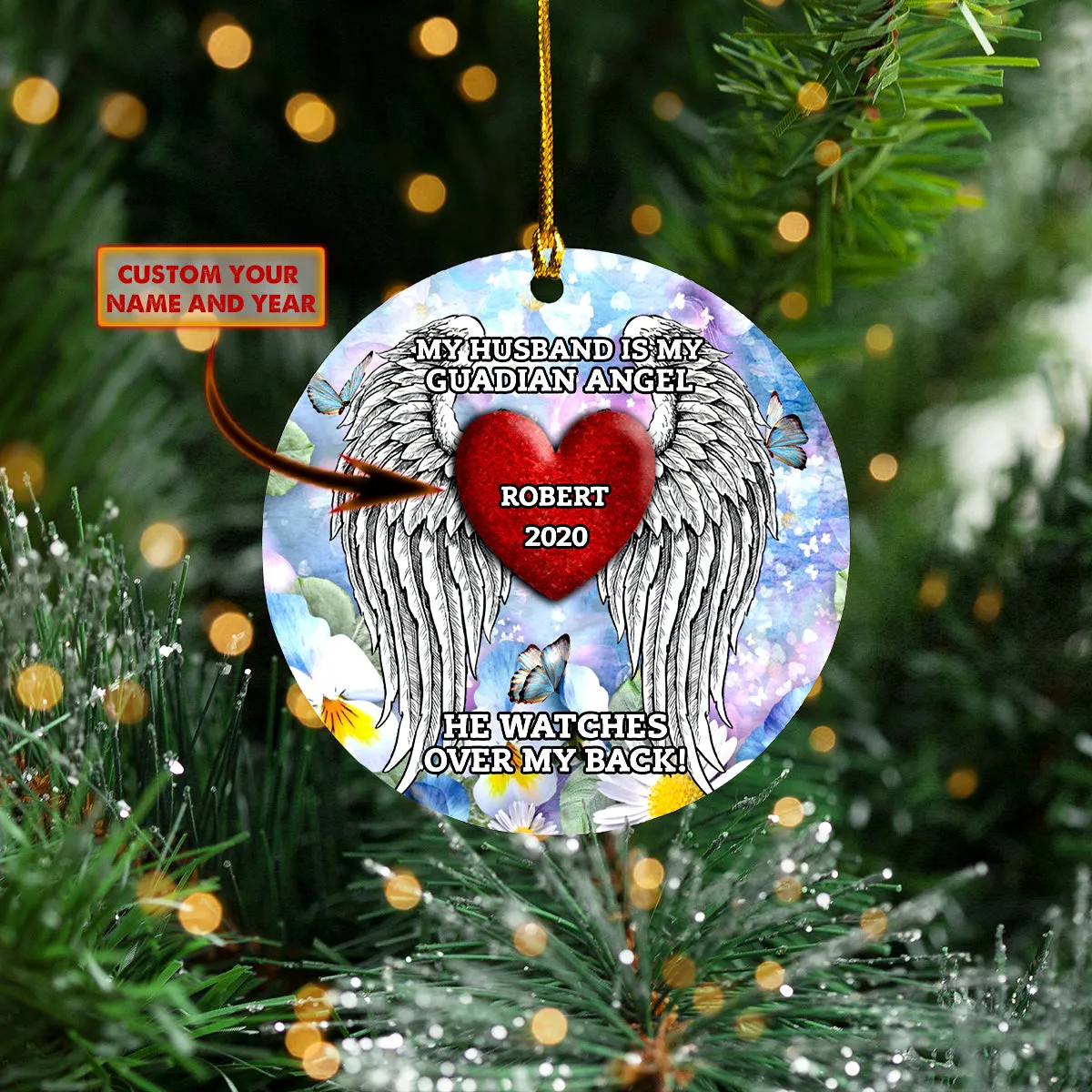 NA93 - Custom Circle Ornament - HE WATCHES OVER MY BACK 50