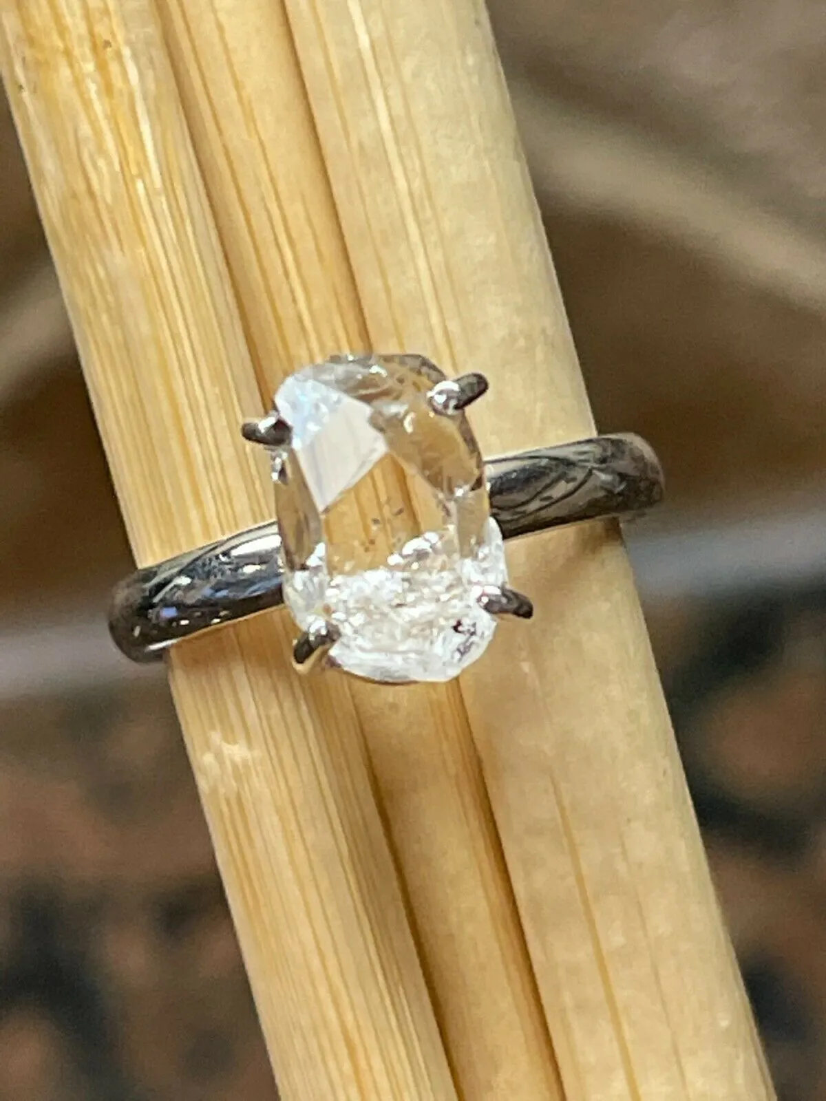 Natural Herkimer Diamond 925 Solid Sterling Silver Engagement Ring Size 7.75