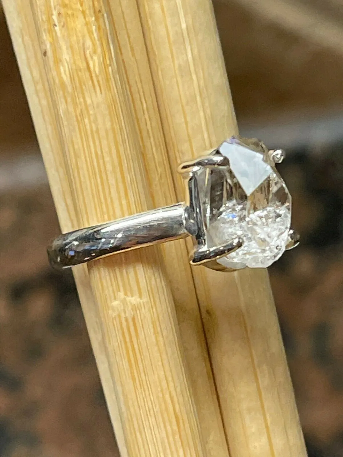 Natural Herkimer Diamond 925 Solid Sterling Silver Engagement Ring Size 7.75