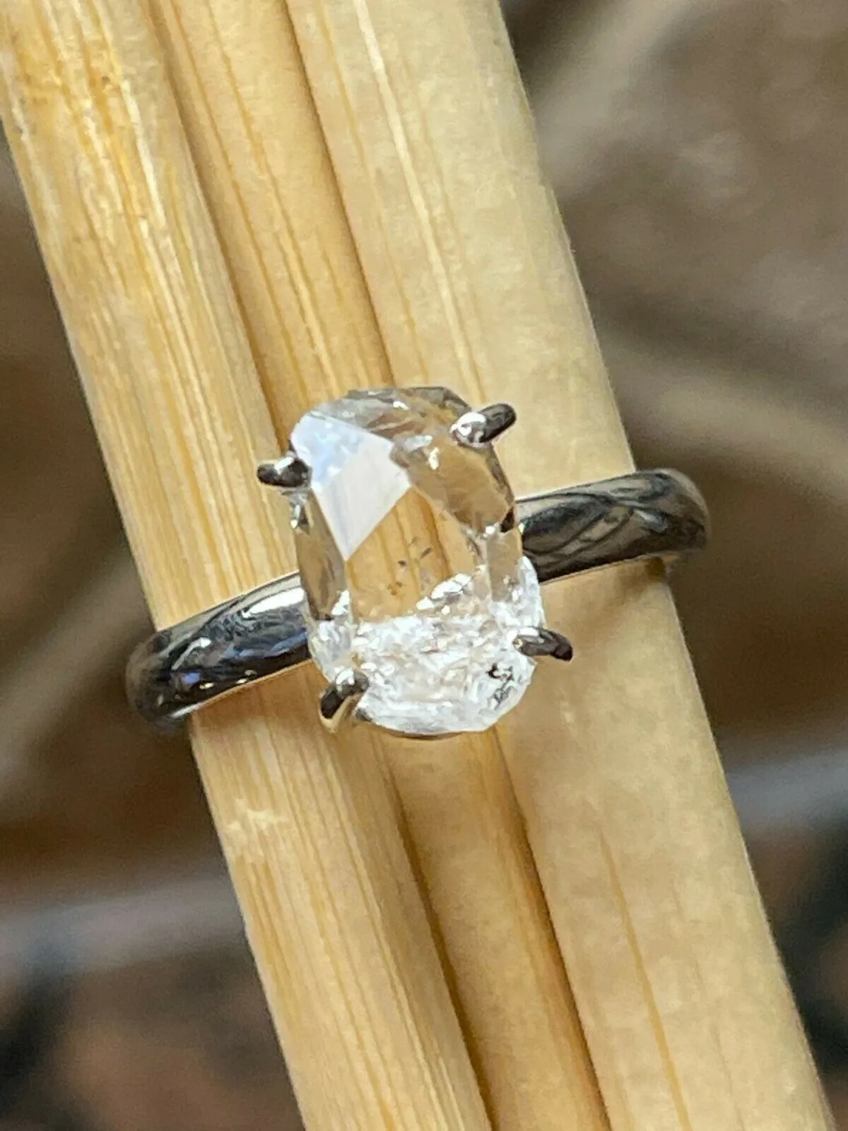Natural Herkimer Diamond 925 Solid Sterling Silver Engagement Ring Size 7.75