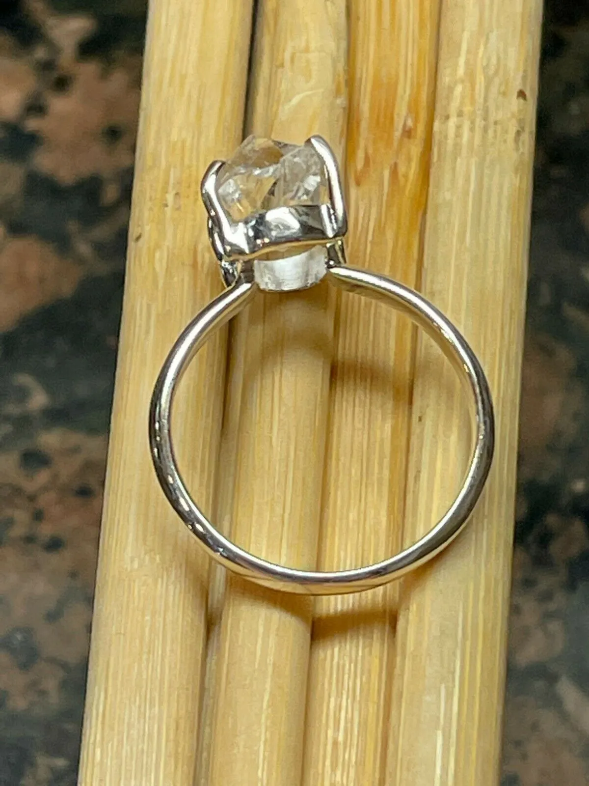 Natural Herkimer Diamond 925 Solid Sterling Silver Engagement Ring Size 7.75