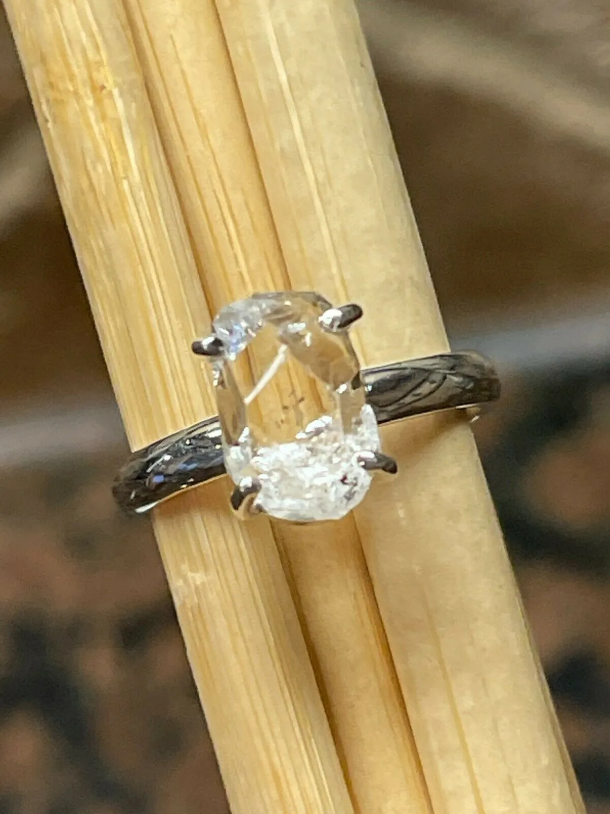 Natural Herkimer Diamond 925 Solid Sterling Silver Engagement Ring Size 7.75