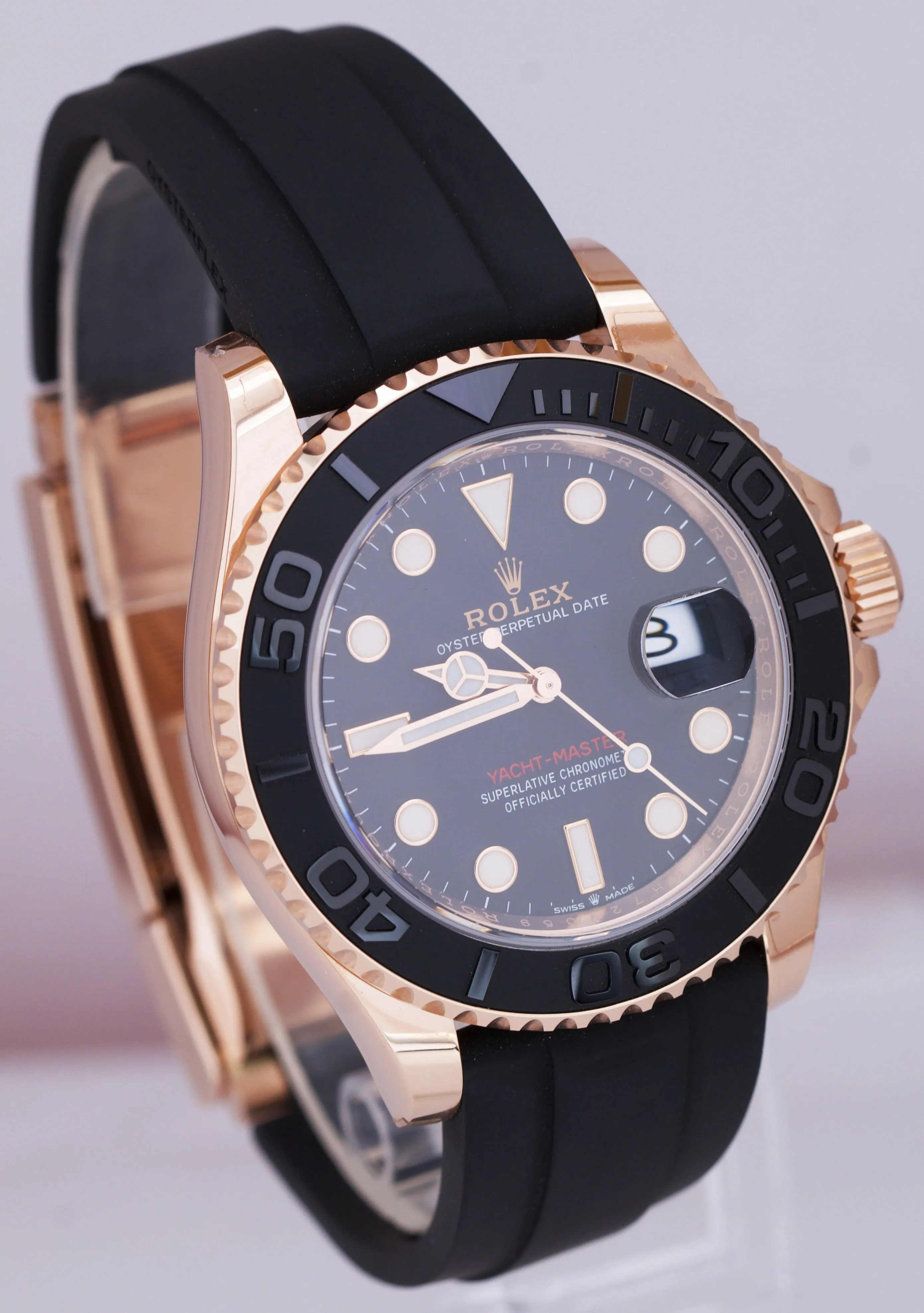 NEW 2021 Rolex Yacht-Master 18K Everose Gold Oysterflex 40mm Black Watch 126655