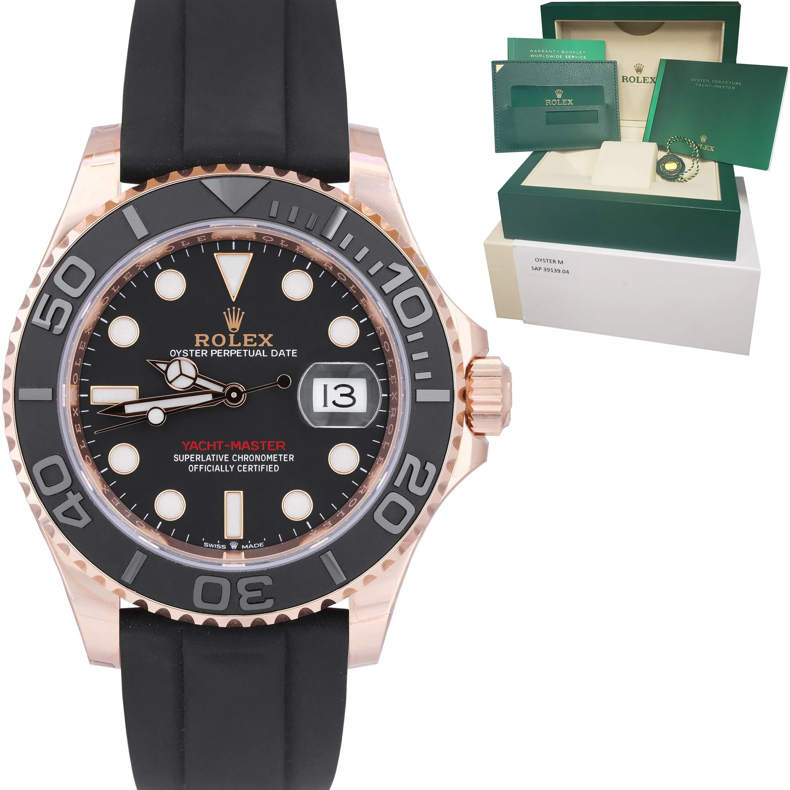 NEW 2021 Rolex Yacht-Master 18K Everose Gold Oysterflex 40mm Black Watch 126655