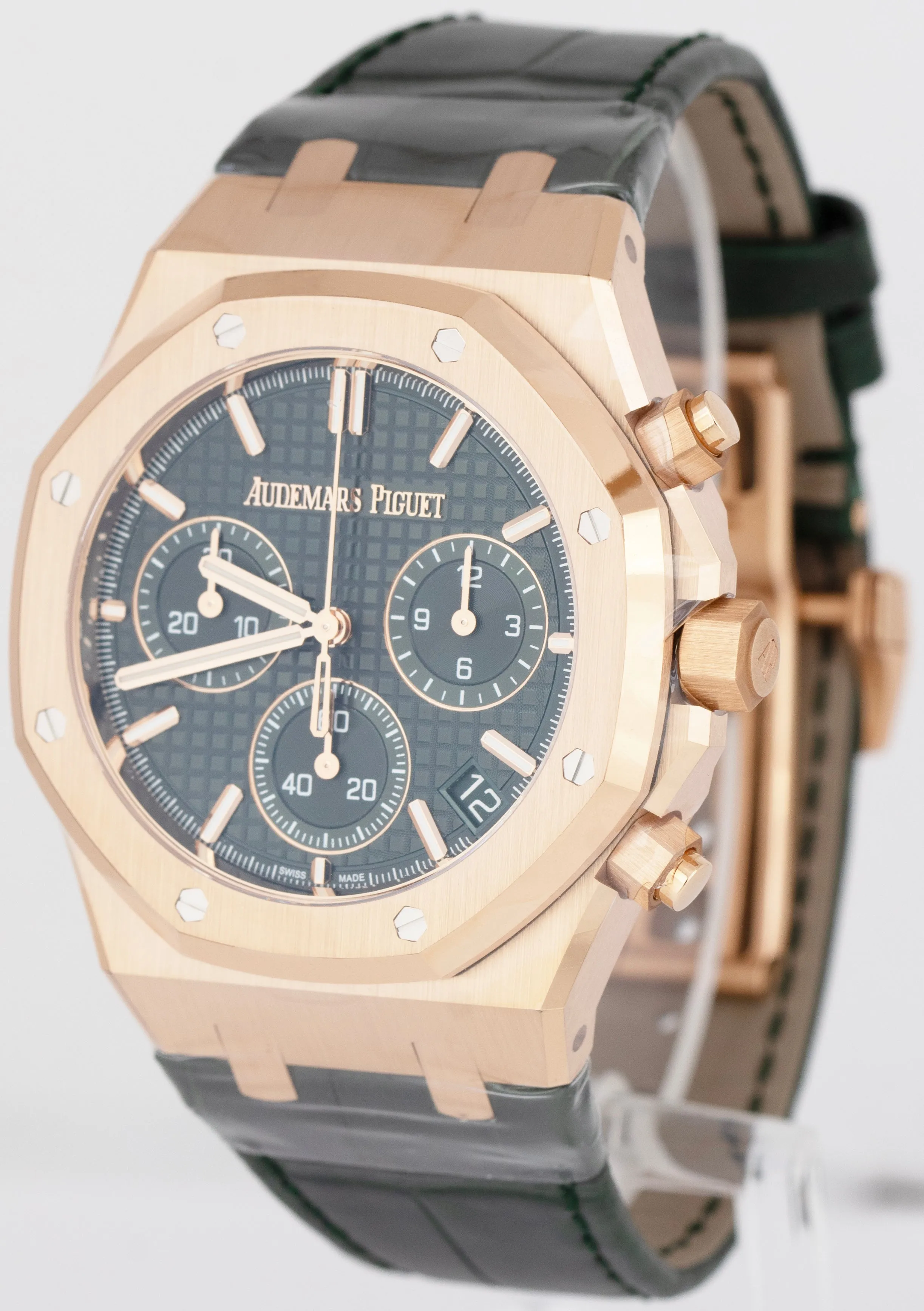 NEW Audemars Piguet Royal Oak Chronograph Green 18K Rose Gold Watch 26240OR B P