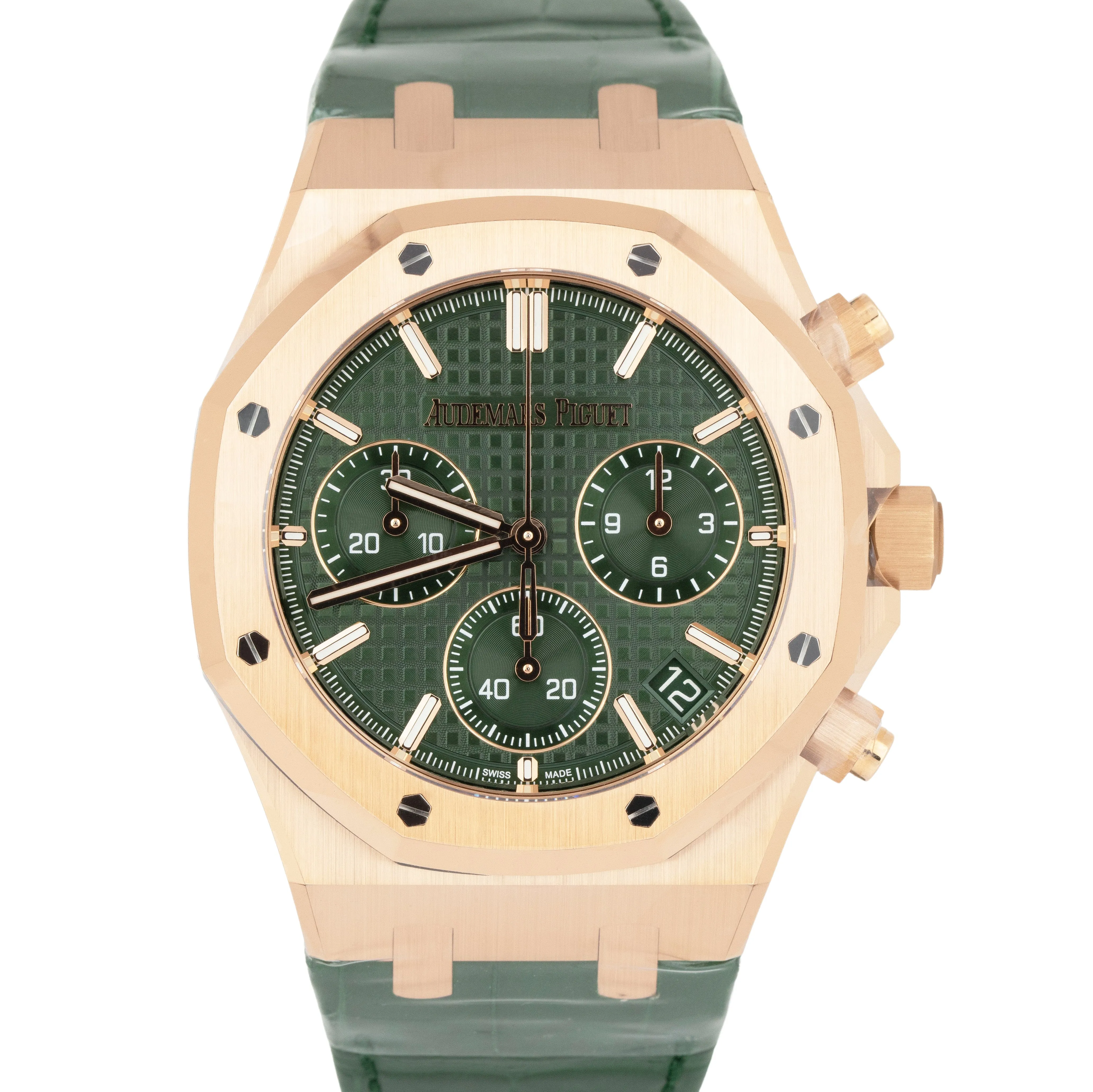 NEW Audemars Piguet Royal Oak Chronograph Green 18K Rose Gold Watch 26240OR B P