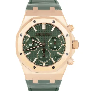 NEW Audemars Piguet Royal Oak Chronograph Green 18K Rose Gold Watch 26240OR B P