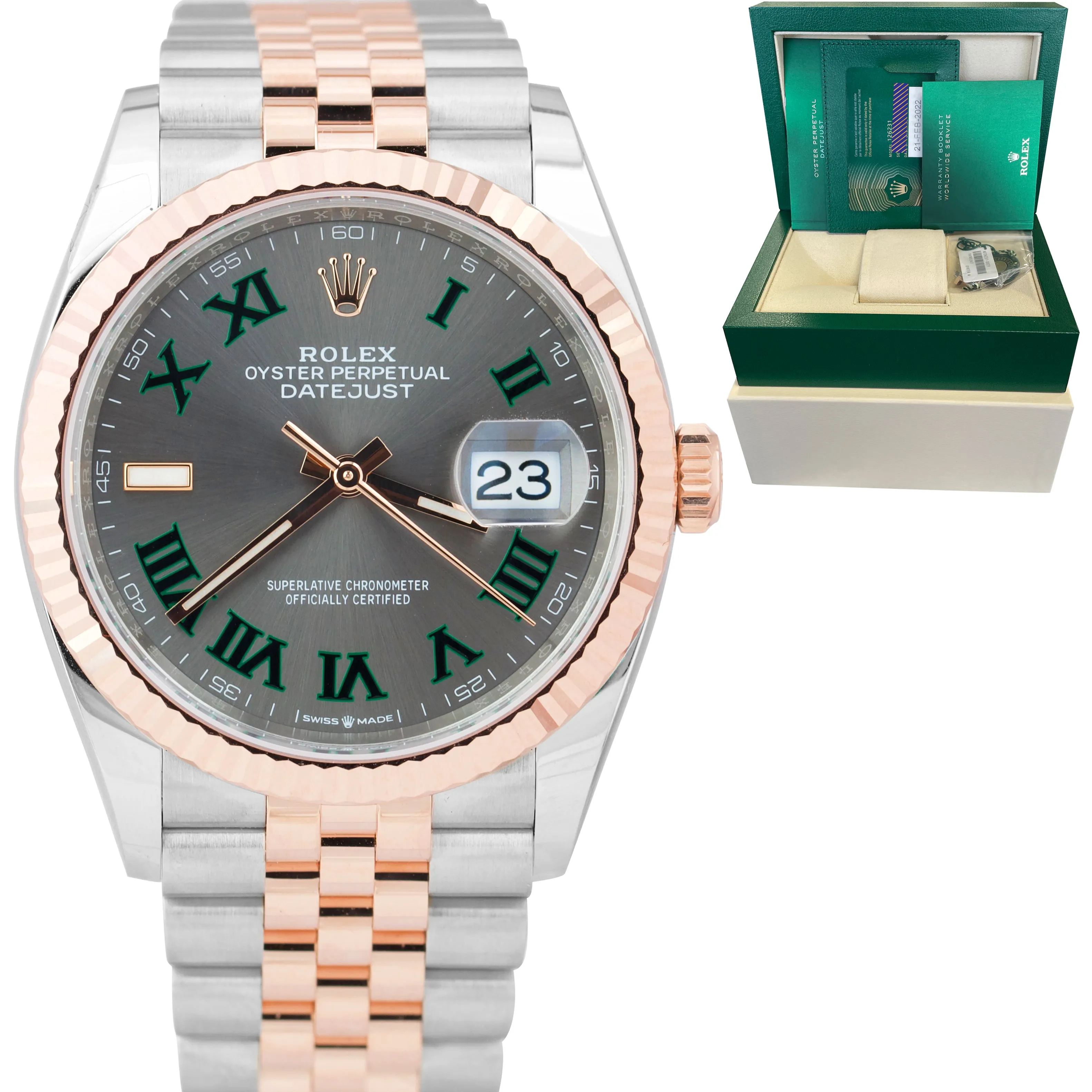 NEW FEB 2022 Rolex DateJust 36mm 18K Two-Tone Rose Gold WIMBLEDON Watch 126231