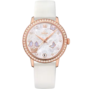 Omega De Ville Prestige 32.7 mm, red gold on leather strap