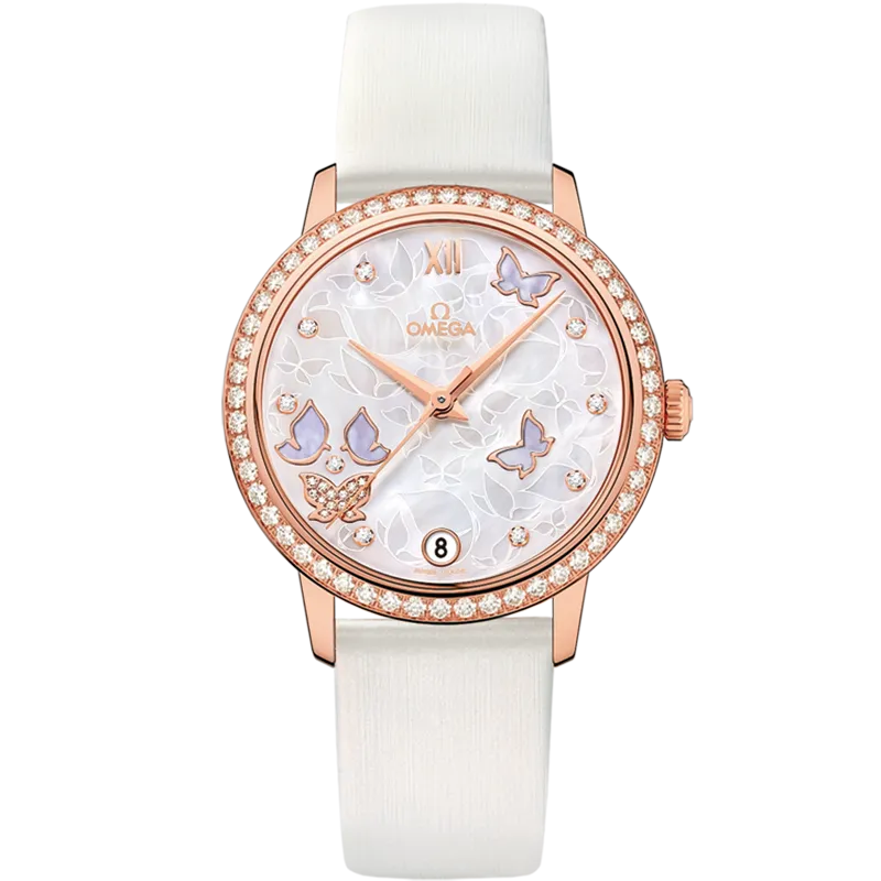 Omega De Ville Prestige 32.7 mm, red gold on leather strap