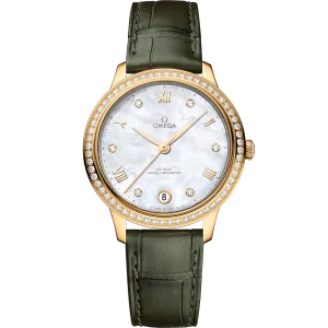 Omega De Ville Prestige 34 mm, yellow gold on leather strap