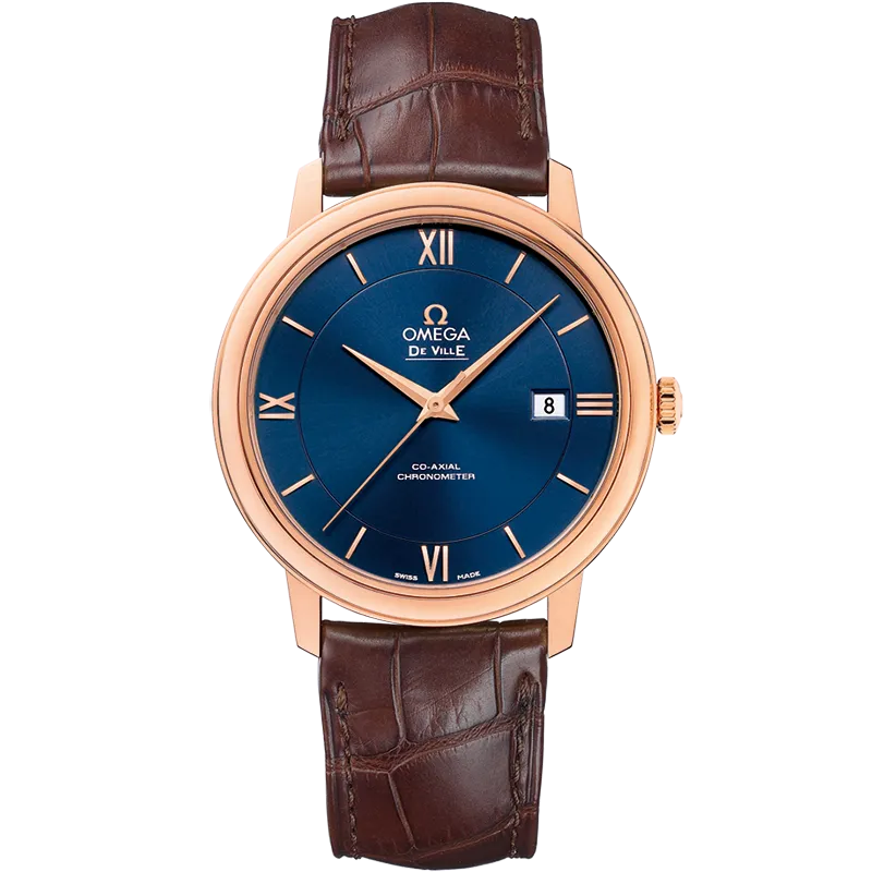 Omega De Ville Prestige 39.5 mm, red gold on leather strap