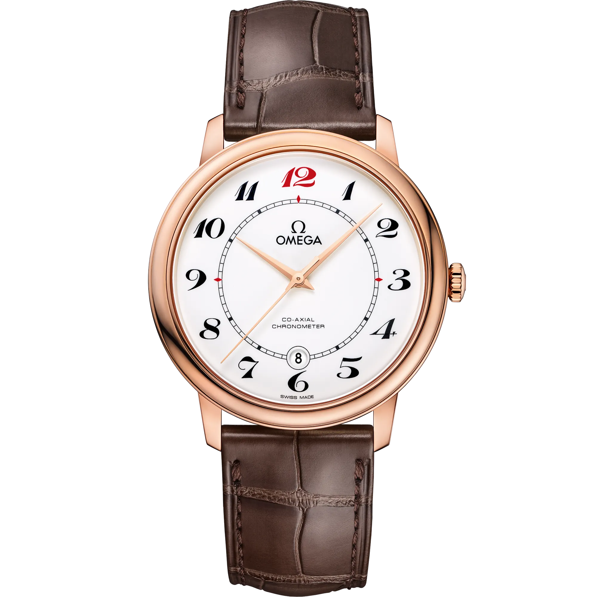 Omega De Ville Prestige 39.5 mm, red gold on leather strap