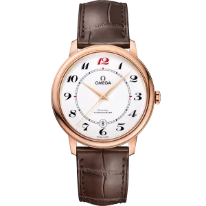 Omega De Ville Prestige 39.5 mm, red gold on leather strap