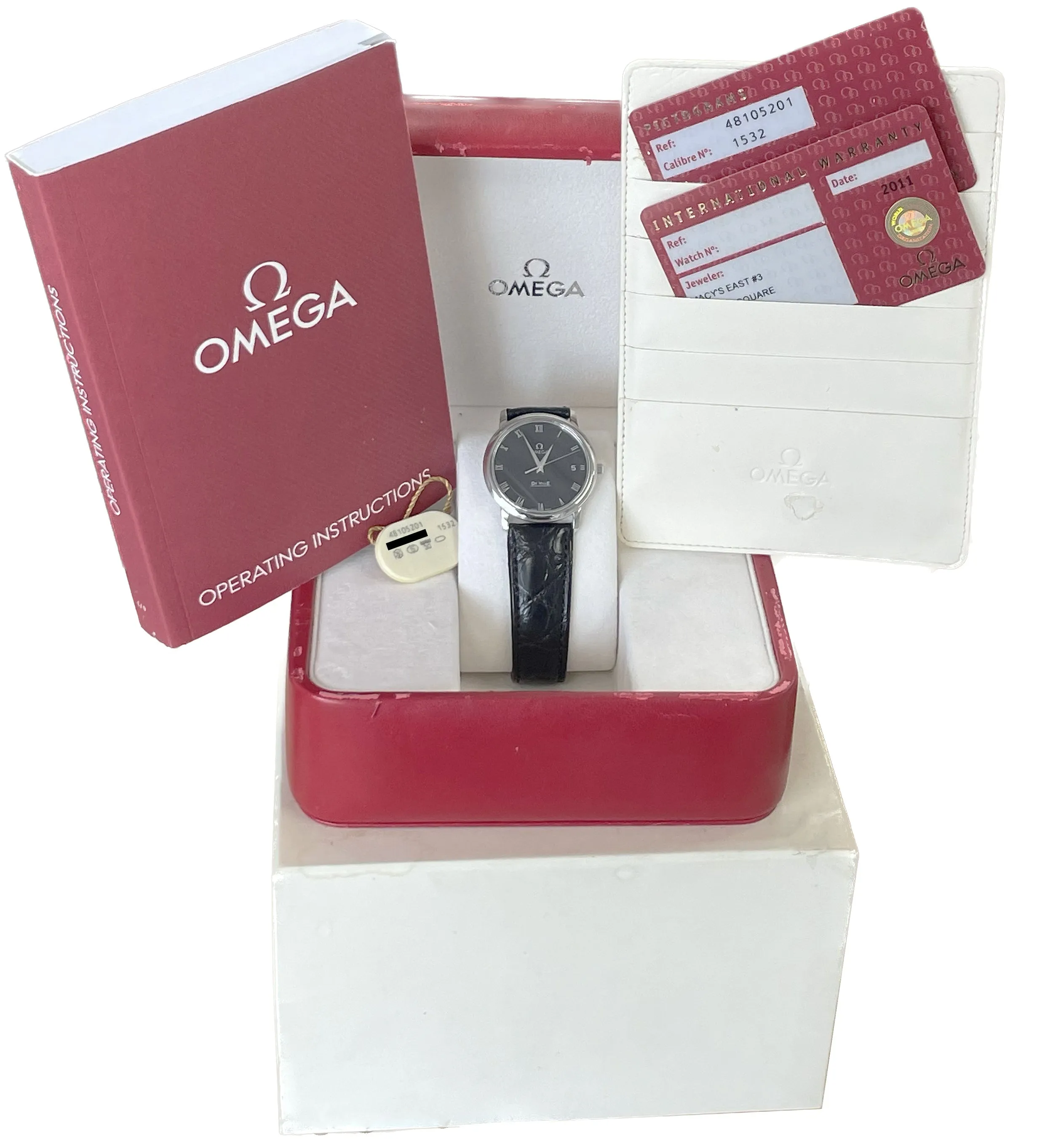 Omega De Ville Prestige PAPERS 34.4mm 4810.52.01 Leather Quartz Steel Watch B P