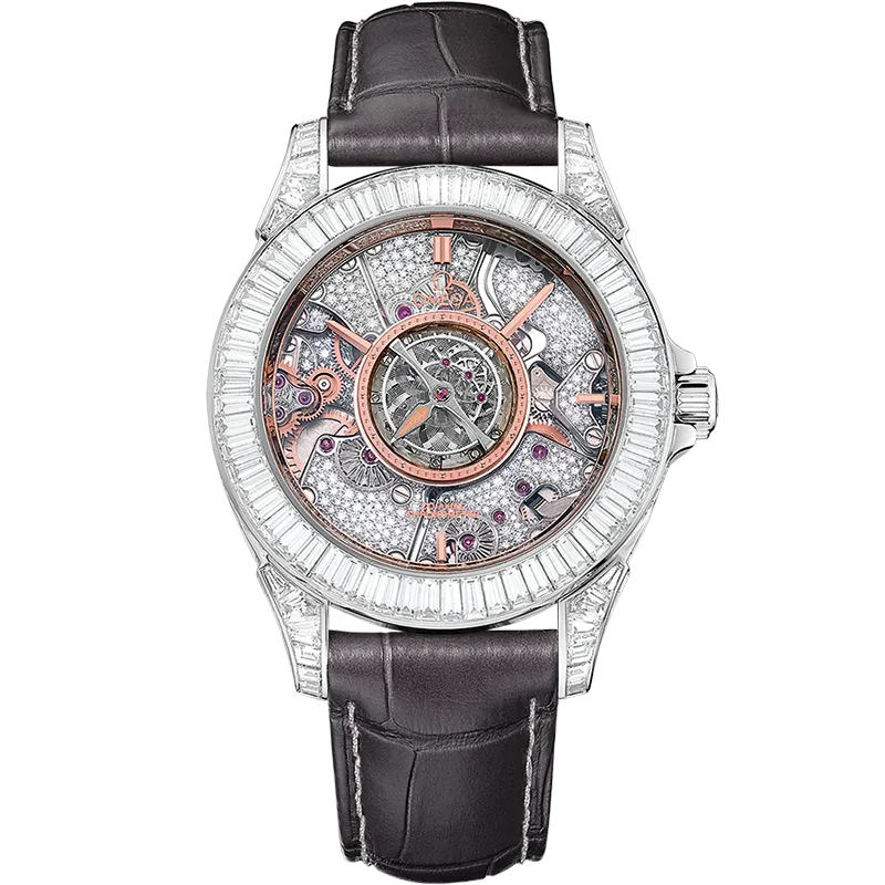 Omega De Ville Tourbillon 38.7 mm, platinum on leather strap