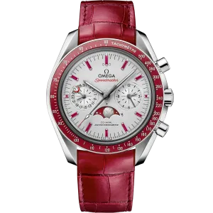 Omega Speedmaster Moonphase 44.25 mm, platinum on leather strap