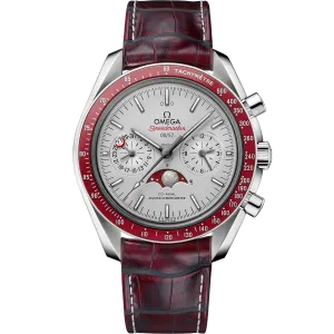 Omega Speedmaster Moonphase 44.25 mm, platinum on leather strap