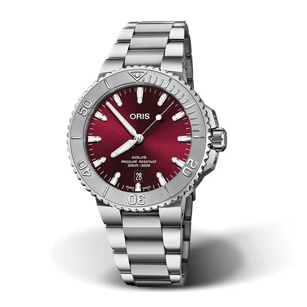Oris Aquis Date Relief Watch with Cherry Dial, 41.50mm