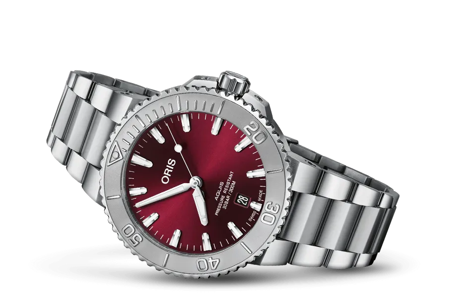 Oris Aquis Date Relief Watch with Cherry Dial, 41.50mm