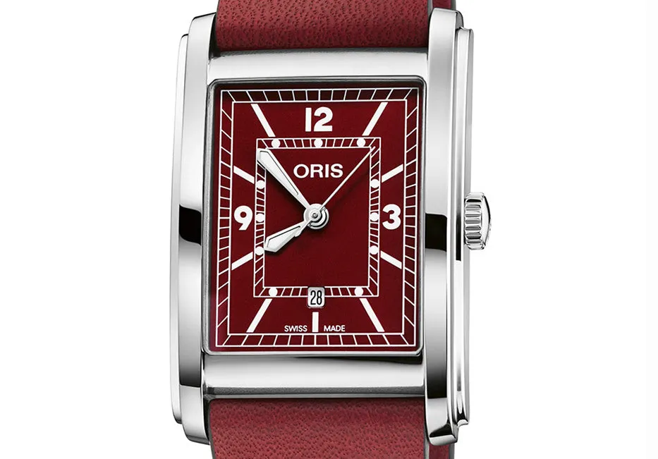 Oris Rectangular Bordeaux Watch with Red Dial