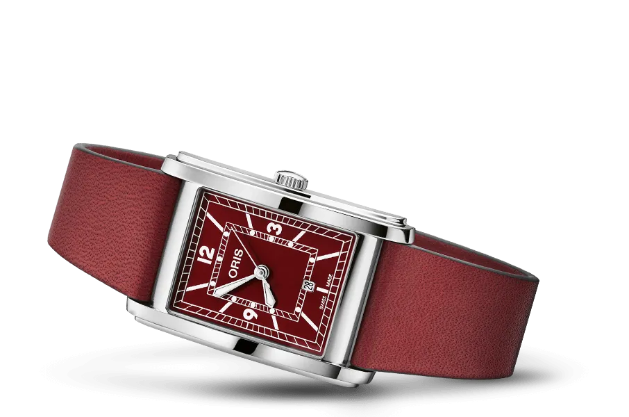Oris Rectangular Bordeaux Watch with Red Dial