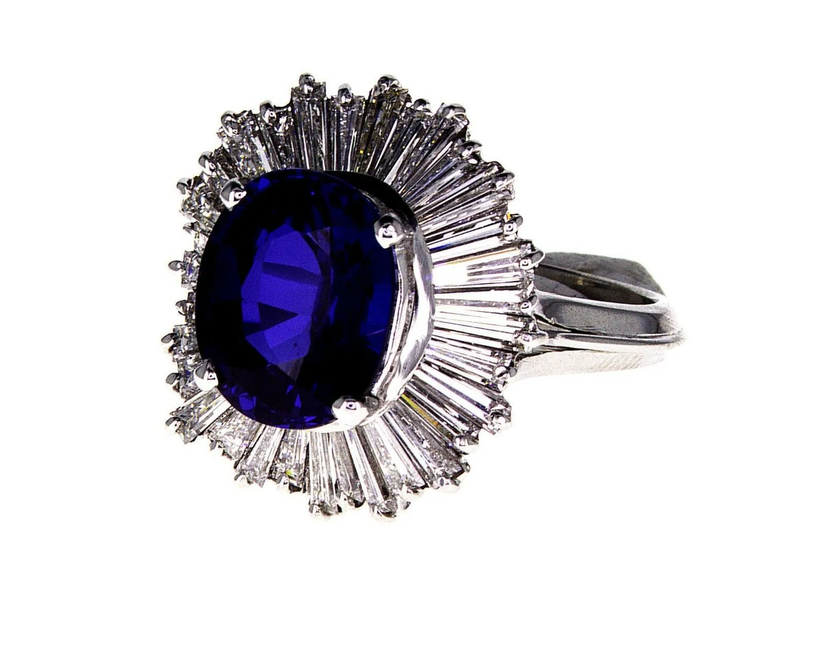 Oval Cut Blue Sapphire Diamond Ring 7.66 CT GAL Certified 14k White Gold Lady's