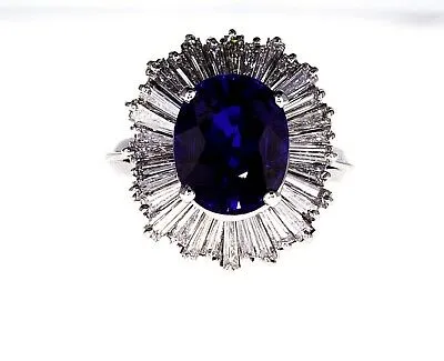 Oval Cut Blue Sapphire Diamond Ring 7.66 CT GAL Certified 14k White Gold Lady's