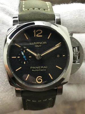 Panerai Luminor 1950 GMT 3 Days PAM01535 Black Waffle Dial Automatic Men's Watch