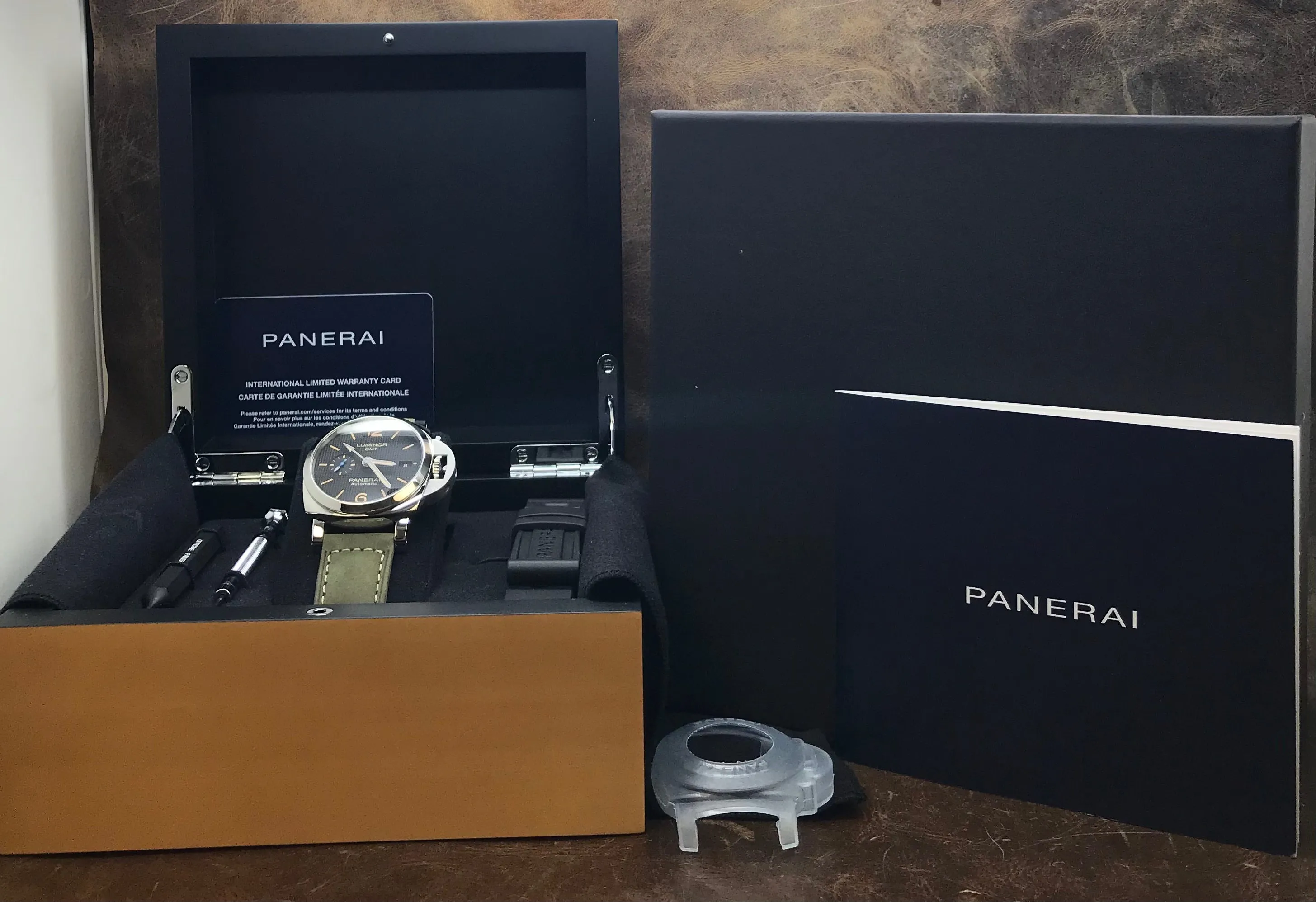 Panerai Luminor 1950 GMT 3 Days PAM01535 Black Waffle Dial Automatic Men's Watch