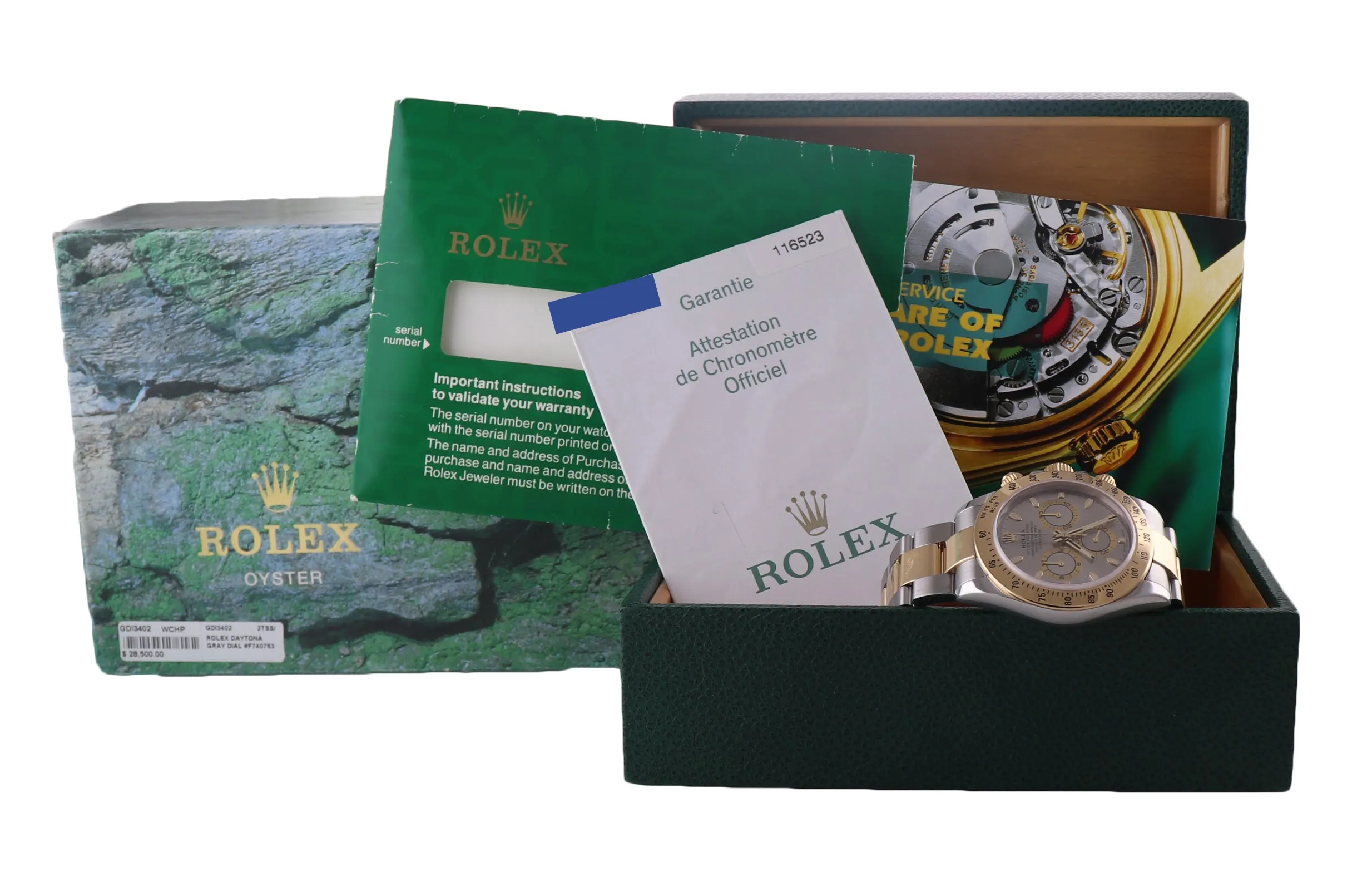 PAPERS 116523 Rolex Daytona Slate Grey Dial Steel 18k Gold Two Tone Watch Box