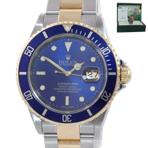 PAPERS 2002 Rolex Submariner 16613 Two Tone 18k Yellow Gold Blue Sunburst Watch