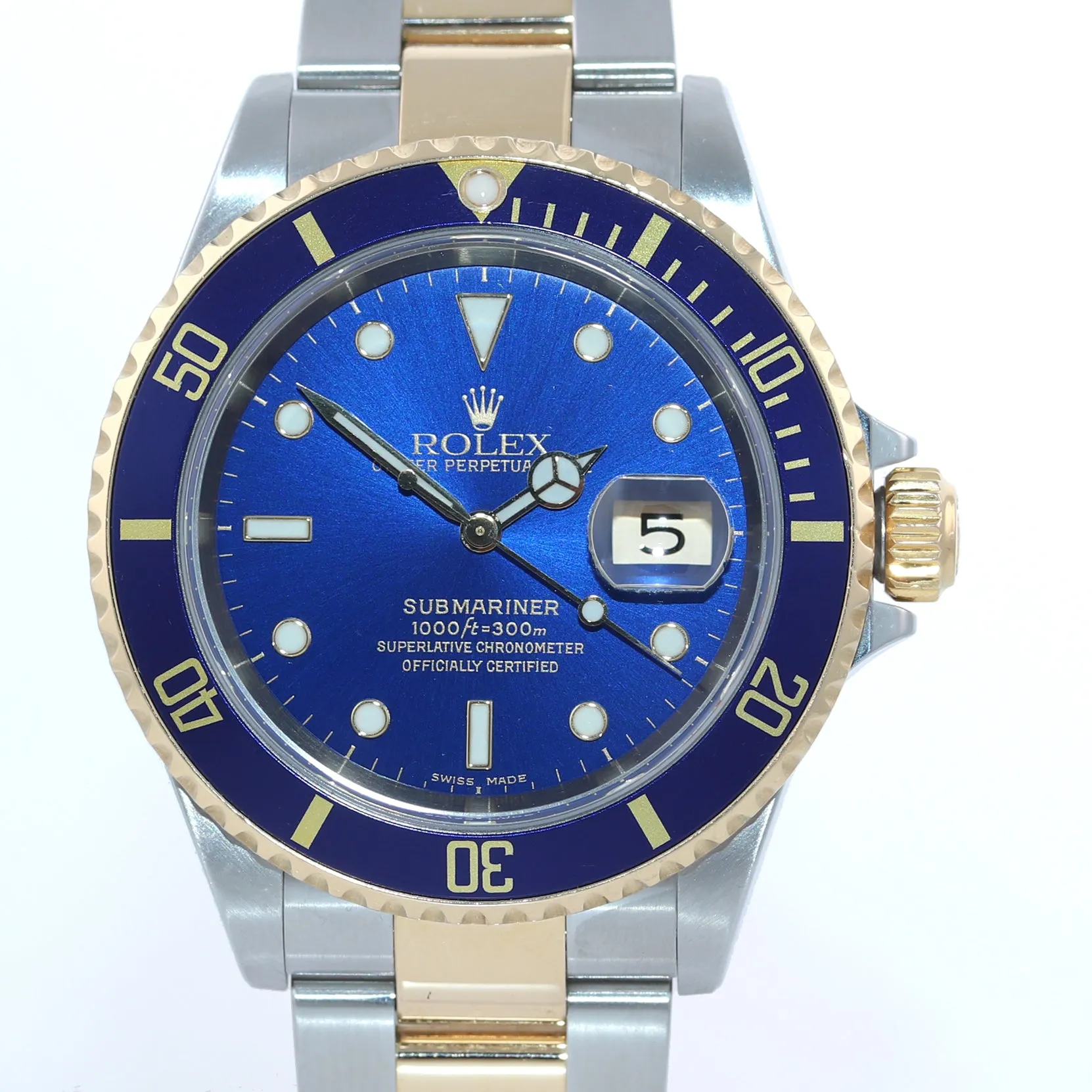 PAPERS 2003 MINT Rolex Submariner 16613 Two Tone 18k Gold Blue 40mm Watch Box