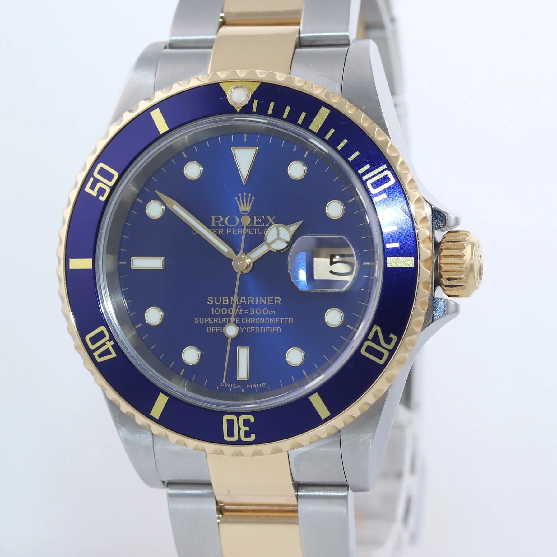 PAPERS 2003 MINT Rolex Submariner 16613 Two Tone 18k Gold Blue 40mm Watch Box