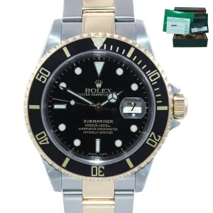 PAPERS 2018 RSC Rolex Submariner 16613 18k Gold Steel Two Tone Black 40mm Watch