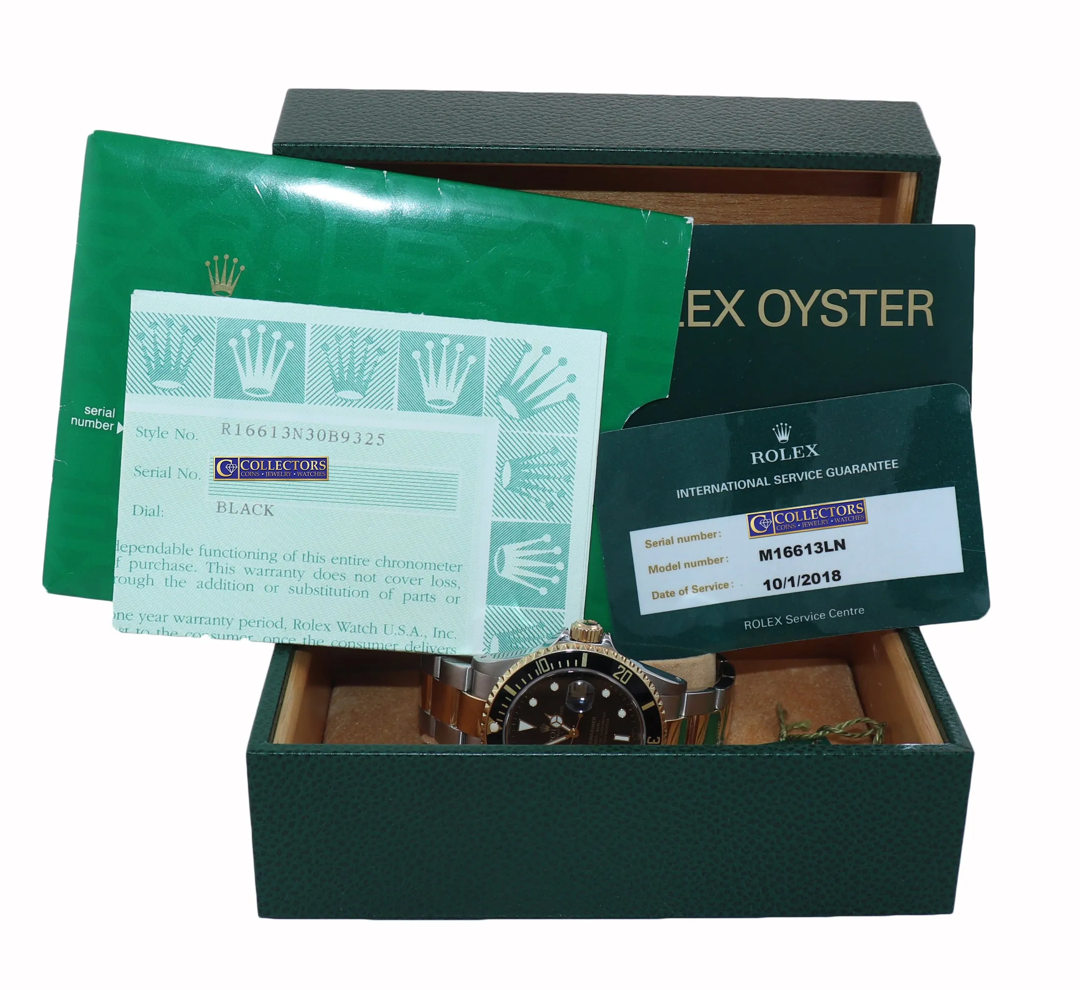 PAPERS 2018 RSC Rolex Submariner 16613 18k Gold Steel Two Tone Black 40mm Watch