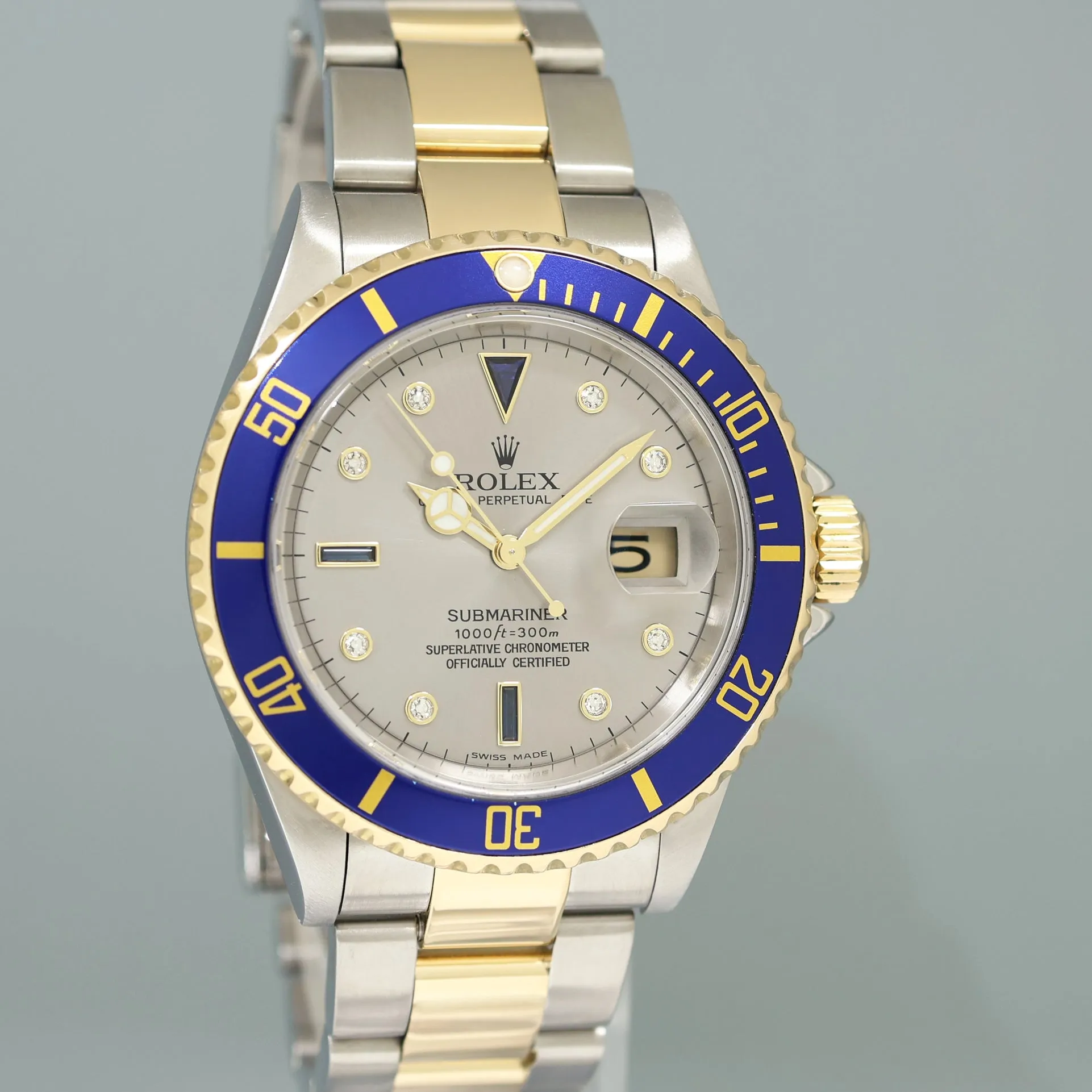 PAPERS 2024 RSC SERVICE Rolex Submariner 16613 Two Tone Gold Serti Diamond Watch