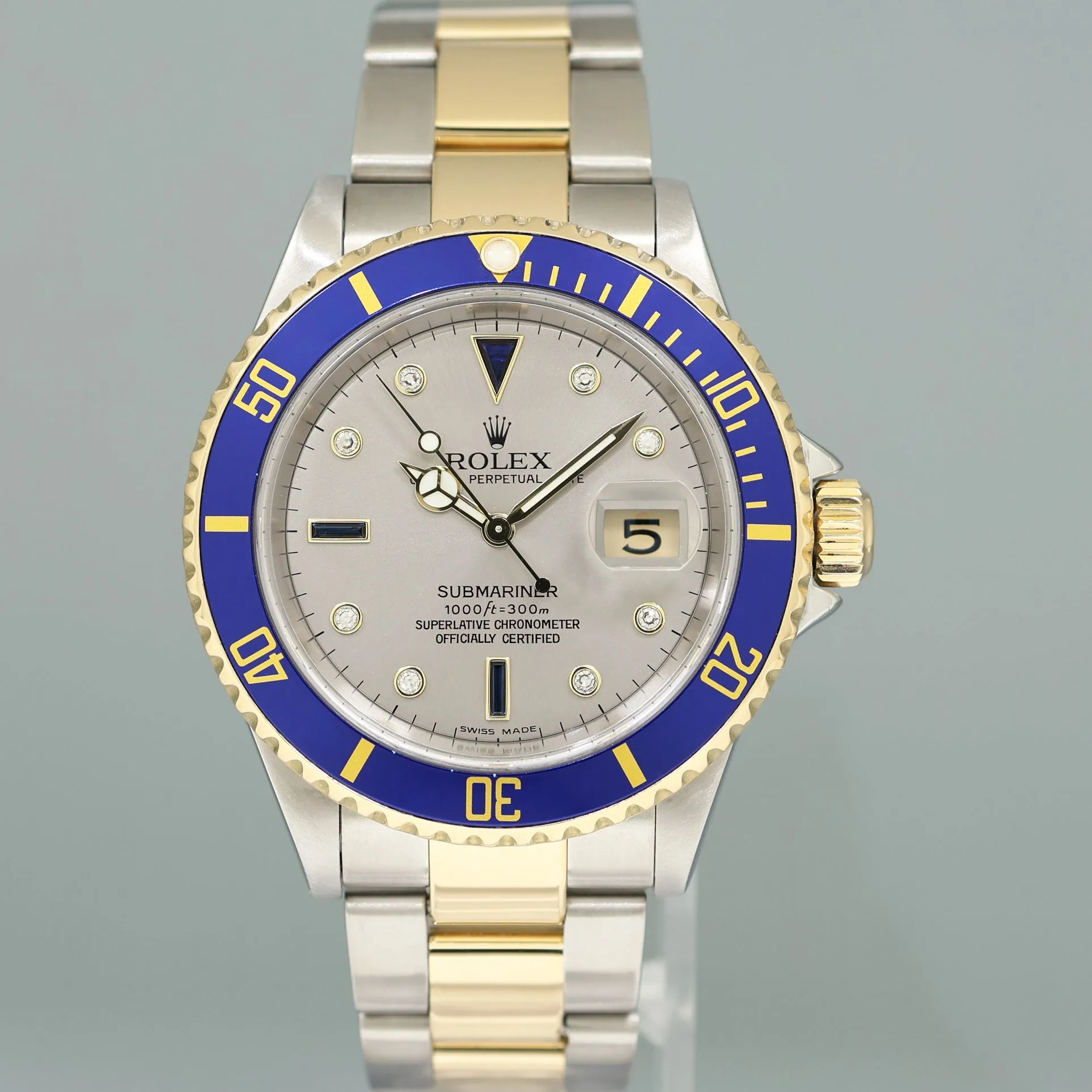 PAPERS 2024 RSC SERVICE Rolex Submariner 16613 Two Tone Gold Serti Diamond Watch