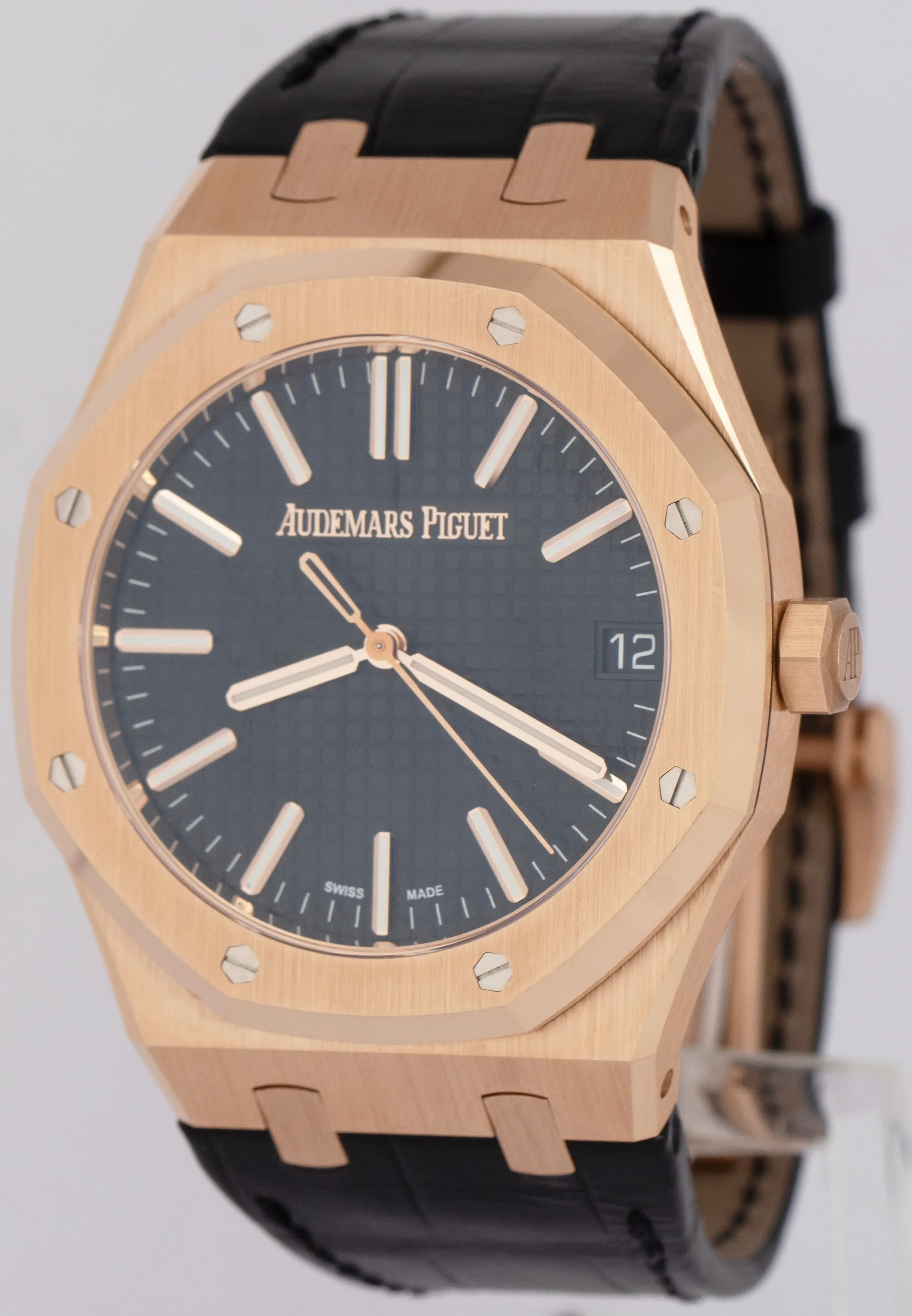 PAPERS Audemars Piguet Royal Oak Black 41mm Rose Gold 15510OR.OO.D002CR.02 BOX