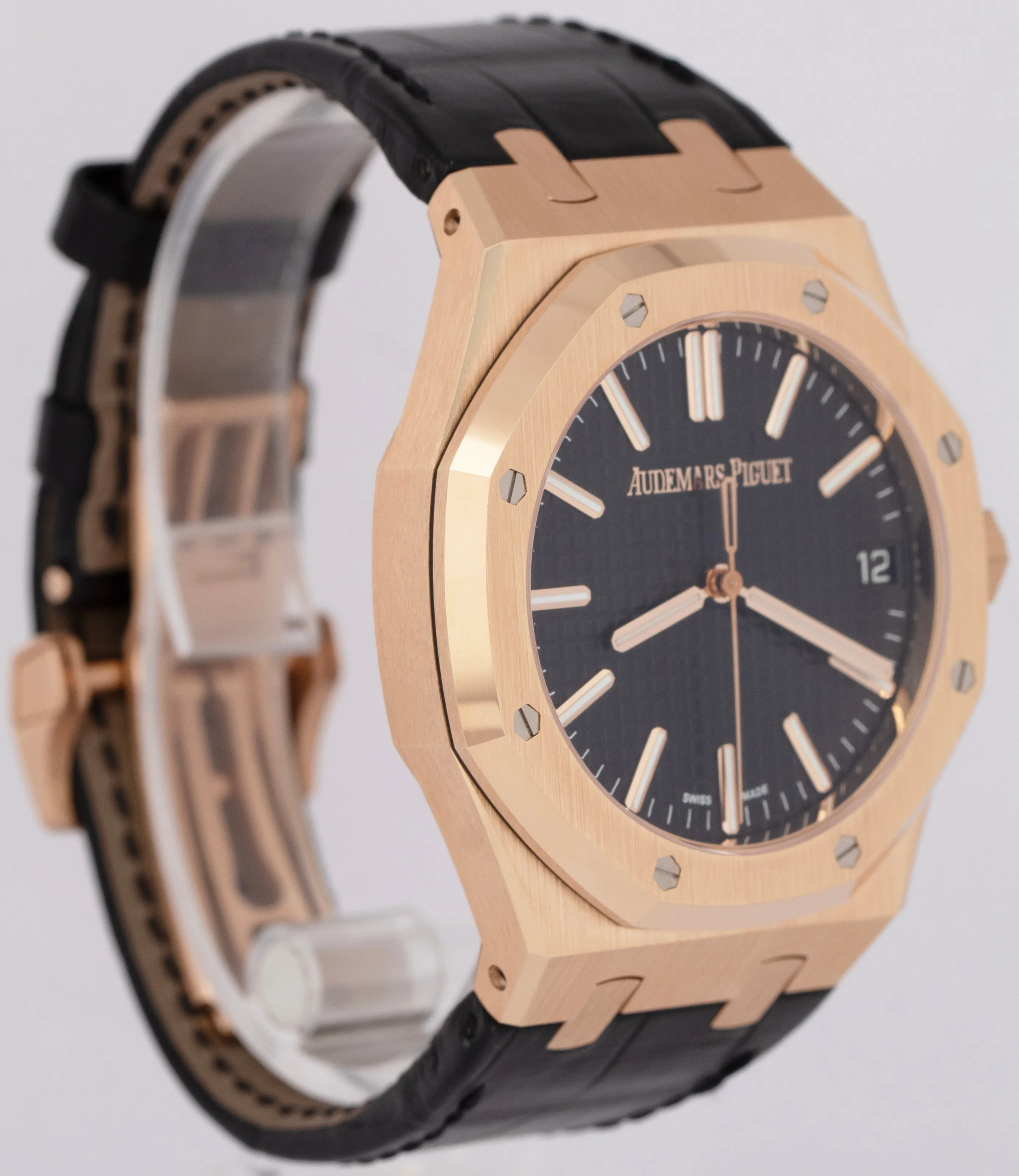PAPERS Audemars Piguet Royal Oak Black 41mm Rose Gold 15510OR.OO.D002CR.02 BOX