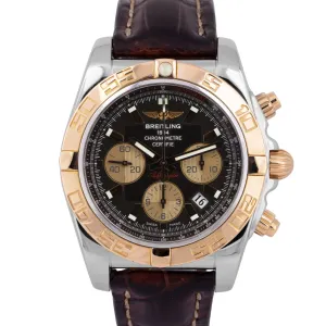 PAPERS Breitling Chronomat 44mm Two-Tone Rose Gold Brown 44mm Watch CB0110 BOX