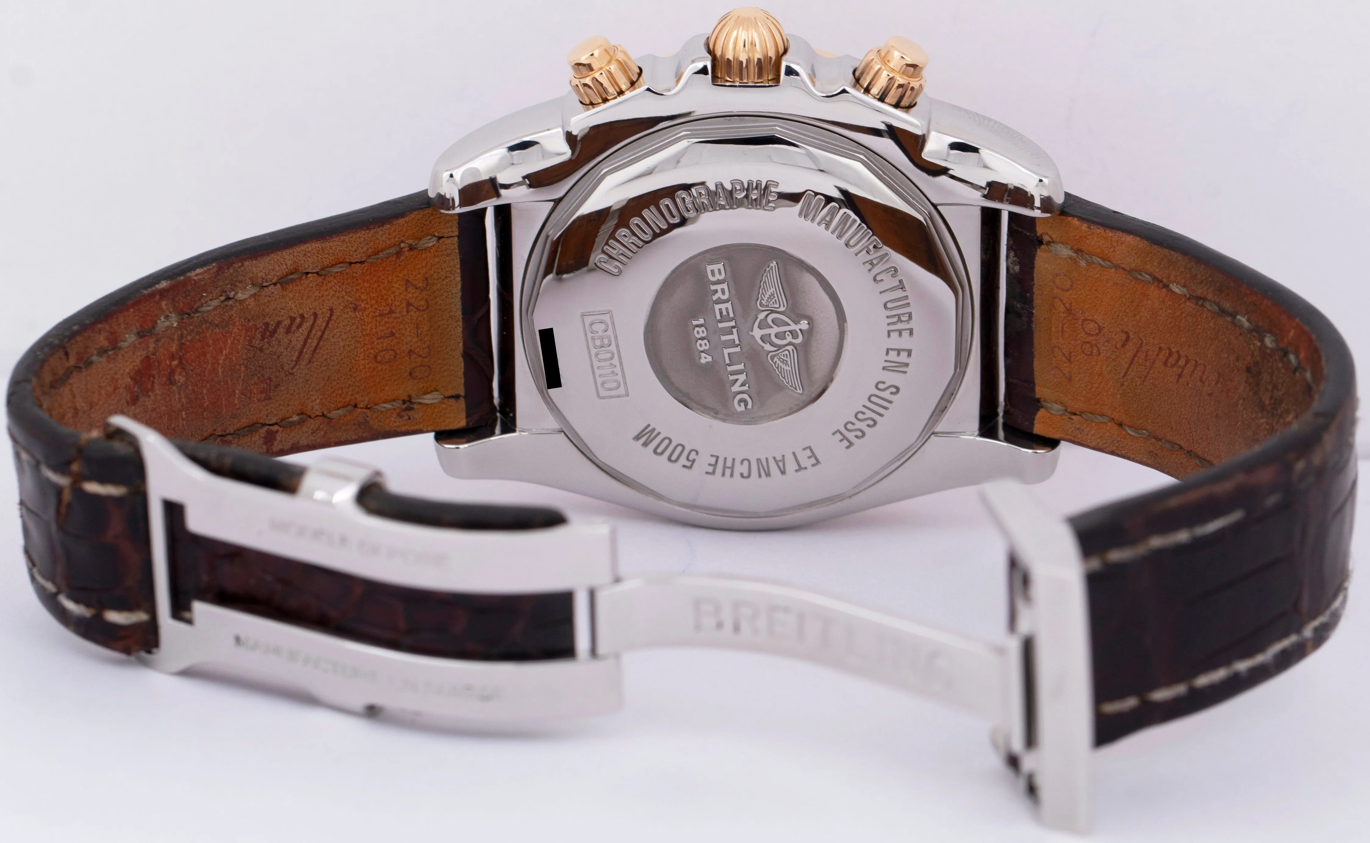 PAPERS Breitling Chronomat 44mm Two-Tone Rose Gold Brown 44mm Watch CB0110 BOX