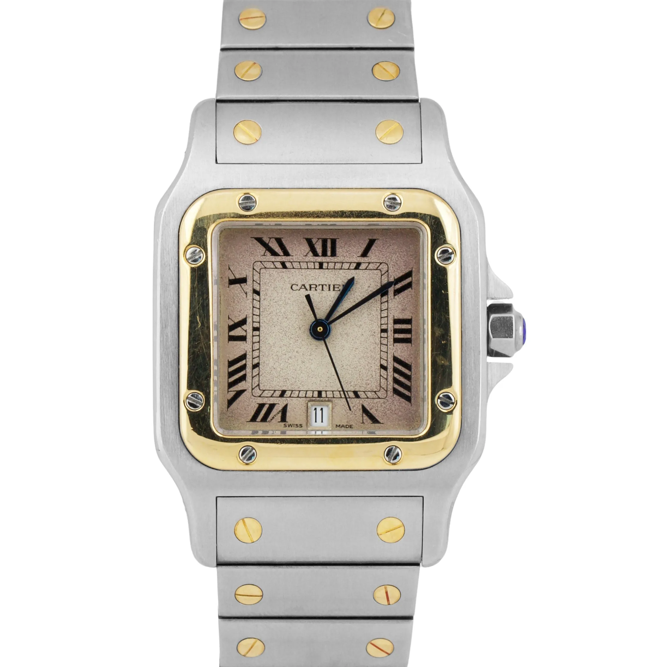 PAPERS Ladies Cartier Santos Galbee 29mm Roman 18K Gold Steel Quartz 187901 BOX